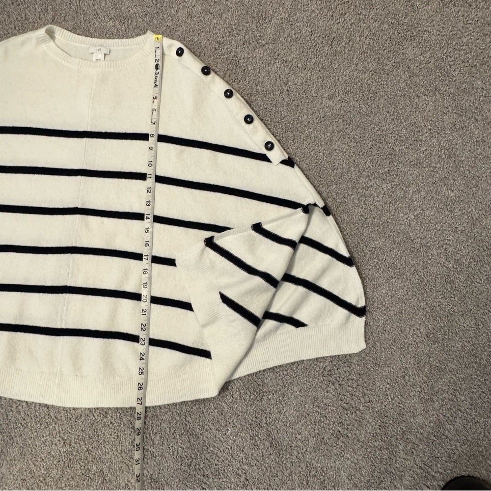 J.  Jill  Ivory  Black  Striped  Poncho  Sweater  One  Size  Casual  Minimalist - Picture 6 of 9